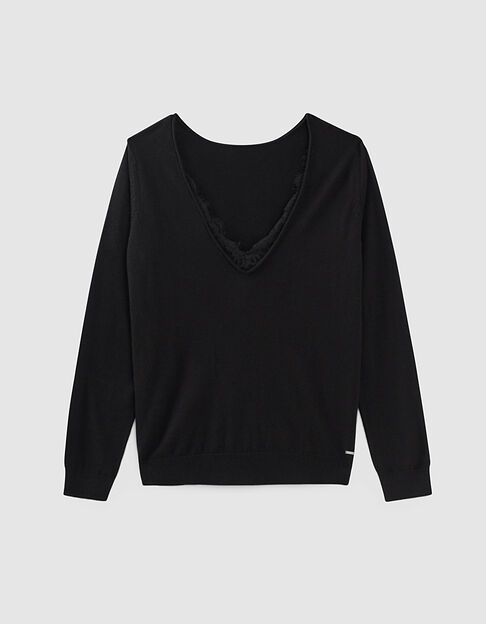 Women’s black lace touch knit V-neck sweater