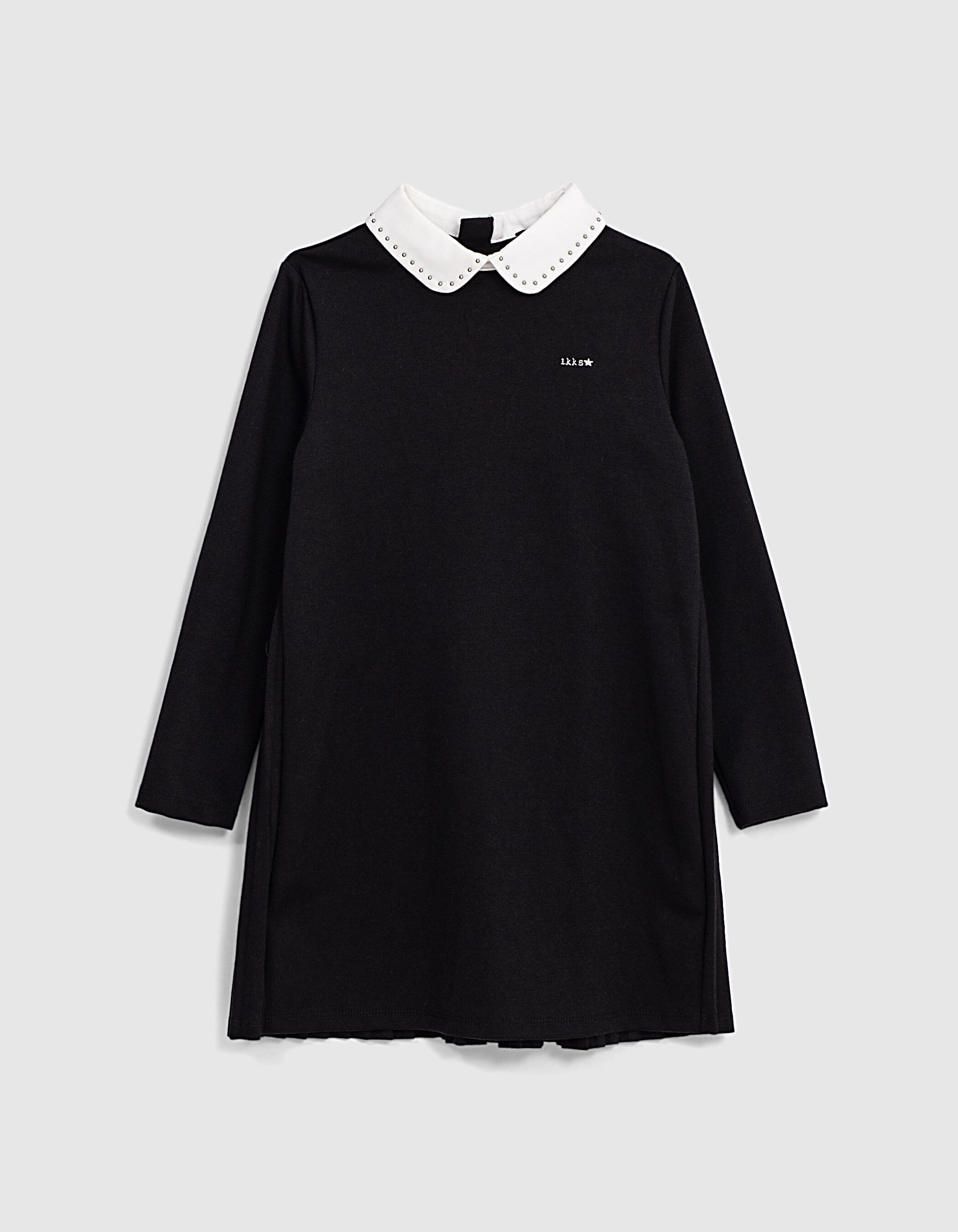 Girls black dress white Peter Pan collar pleated back