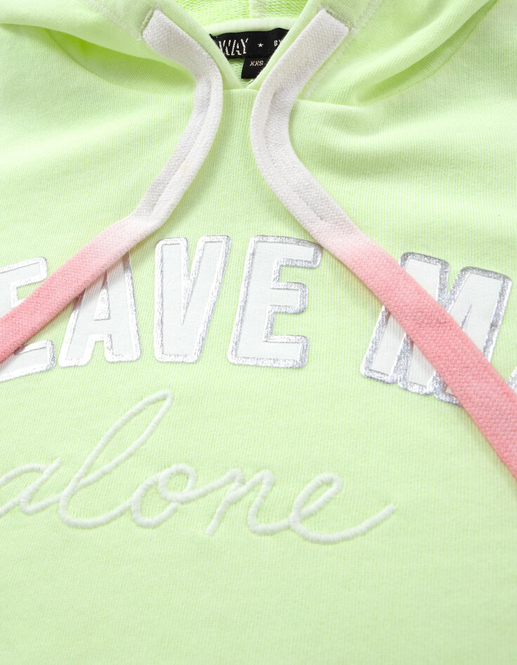 Gelbes Crop-Mädchensweatshirt mit Kapuze und Schriftzug-5