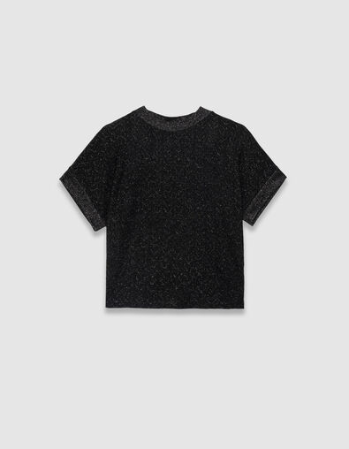 Women’s black lurex openwork knit short-sleeved T-shirt - IKKS