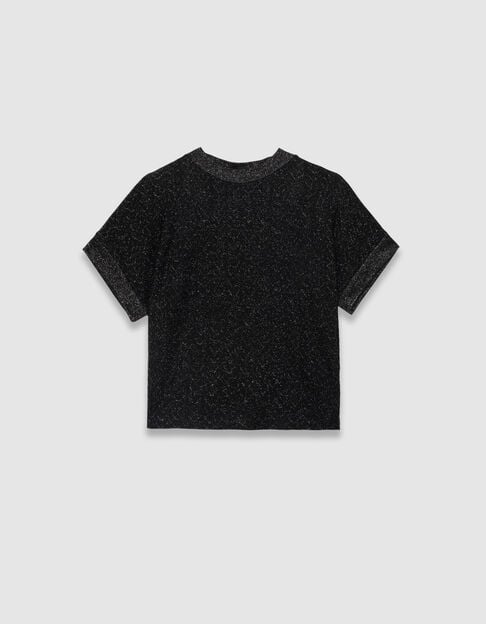 Camiseta manga corta negra lúrex punto calado mujer - IKKS
