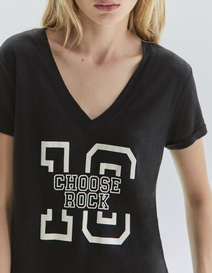 Camiseta negra lino mensaje mujer-5 Camiseta negra lino mensaje mujer-5