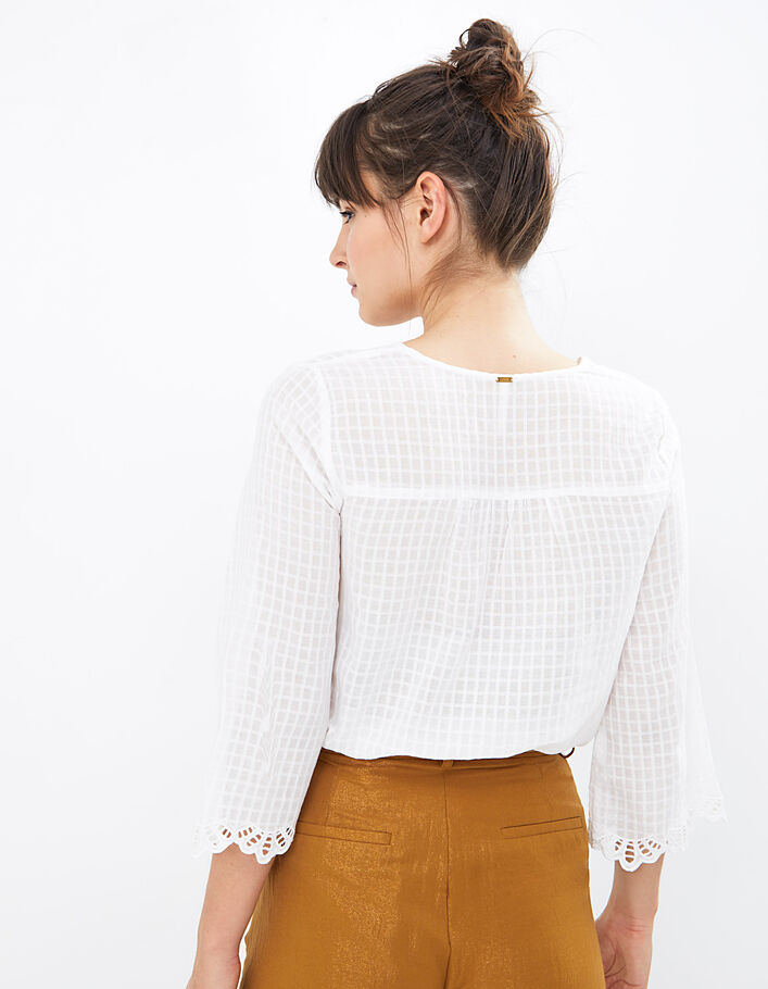 I.Code off-white check and lace blouse - I.CODE