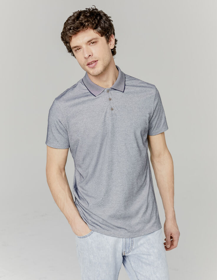 Polo marine chiné à col jacquard Homme-2