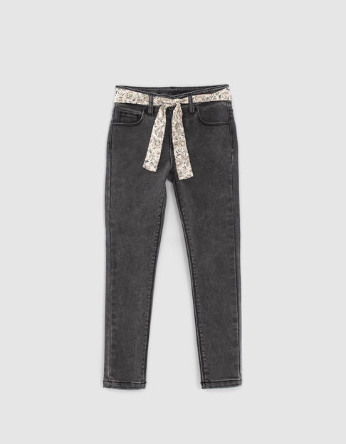 Jean SKINNY gris avec ceinture-foulard fille