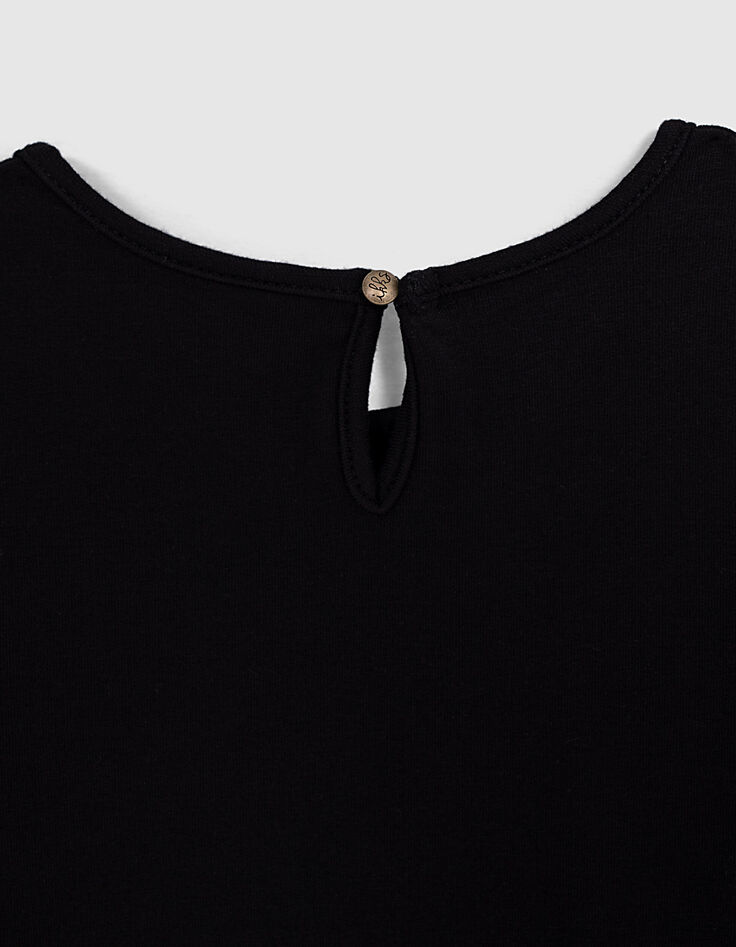 Zwarte sweatstof jurk met borduursel meisjes-4