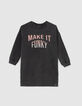 Girls’ used black sweatshirt dress with slogan-1