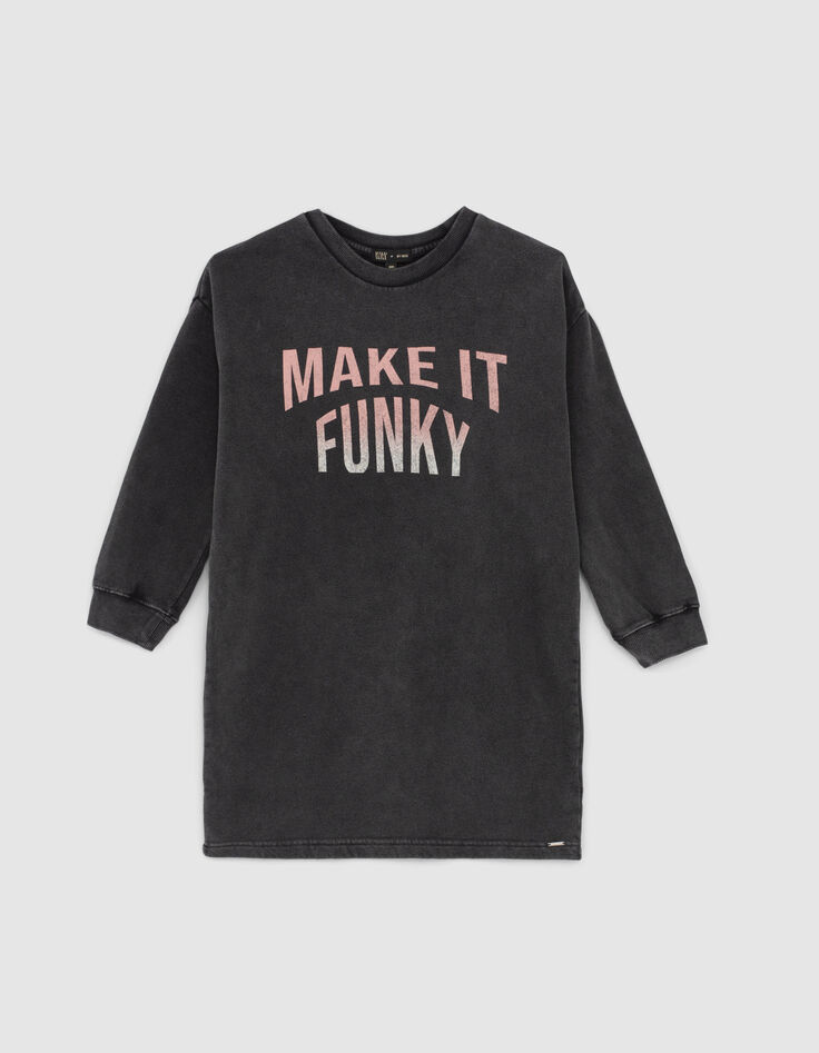 Girls’ used black sweatshirt dress with slogan-1