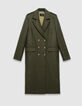 Women’s khaki long pea coat with engraved buttons-6