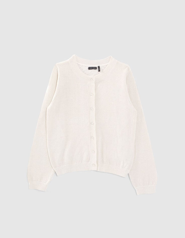Cardigan écru tricot lurex fantaisie dos fille-1