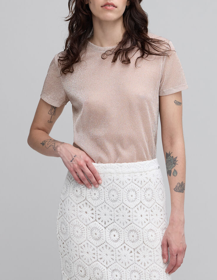 Women’s nude lurex T-shirt with animal print-2 Women’s nude lurex T-shirt with animal print-2