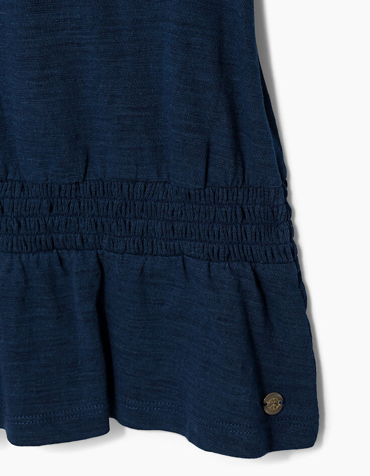 Tee-shirt indigo brodé fleurs à smocks fille-5 Tee-shirt indigo brodé fleurs à smocks fille-5
