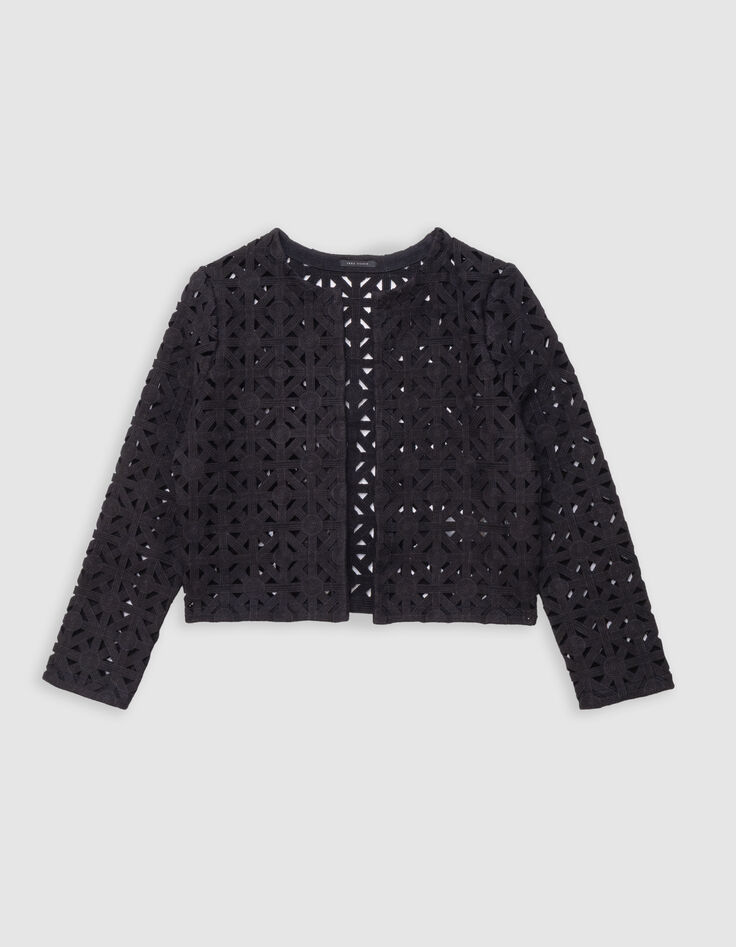 Schwarze Jacke mit offenem Makramee-Stil-6