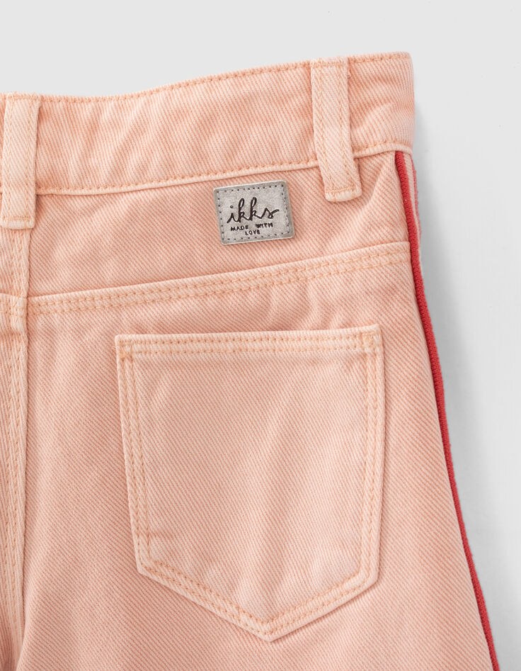 Short en jean rose galons rayés côtés fille-4