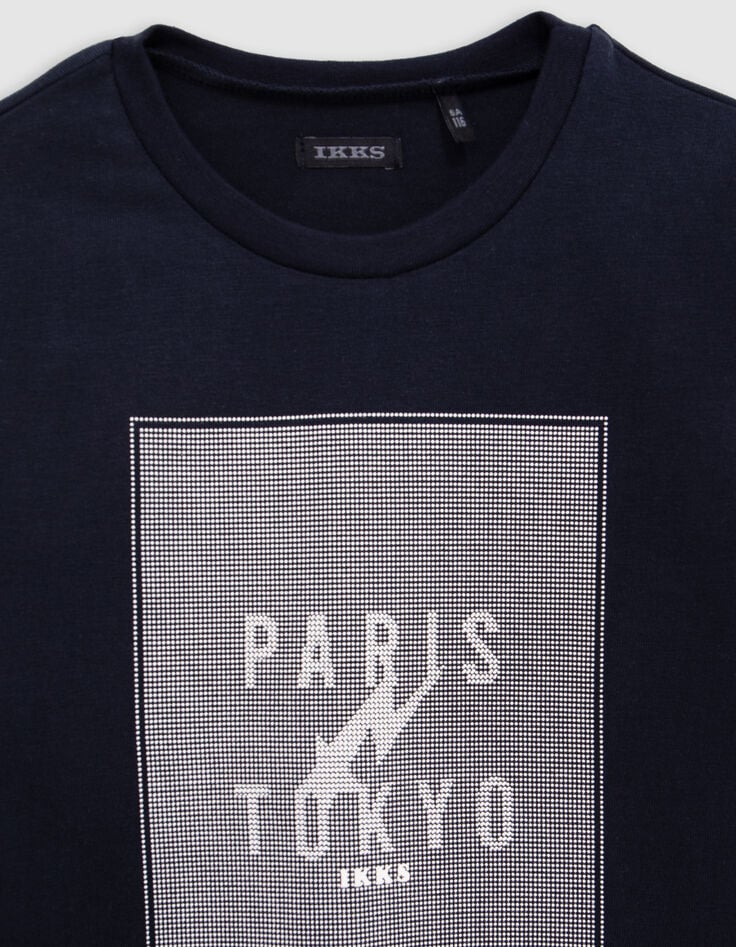 T-shirt marine coton bio print sous gomme reliefée garçon-2