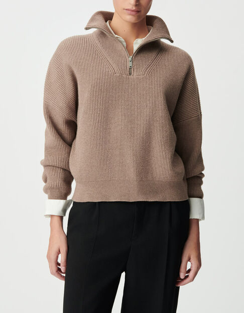 Pull camionneur beige tricot c&ocirc;tel&eacute; Femme - IKKS