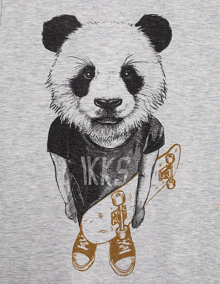 Tee-shirt gris chiné moyen visuel panda-skateur garçon -2