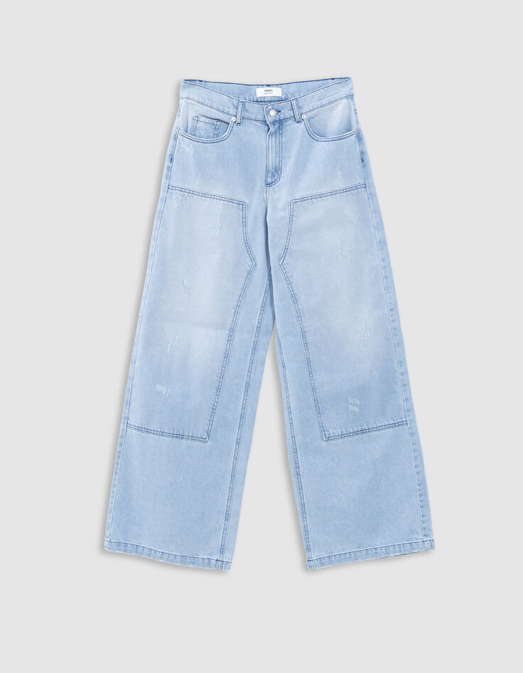 Jean large denim bleu clair effet us&eacute;-6