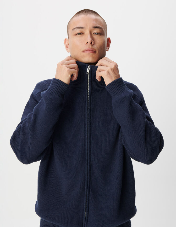 C&aacute;rdigan azul cuello camionero para hombre-5