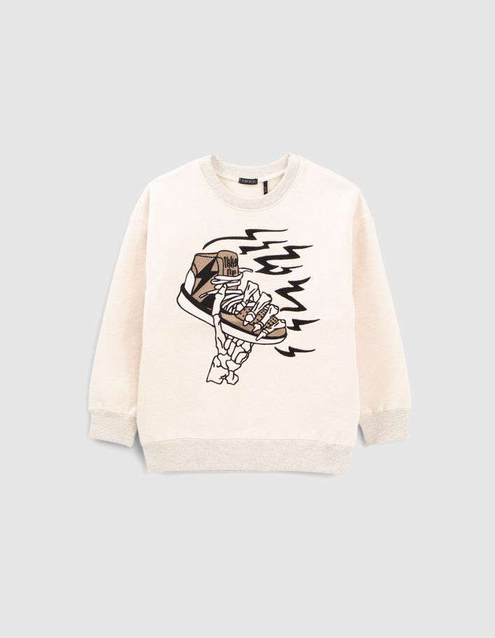 Ecru sweater maxi-borduursel skelet-sneakers jongens-3