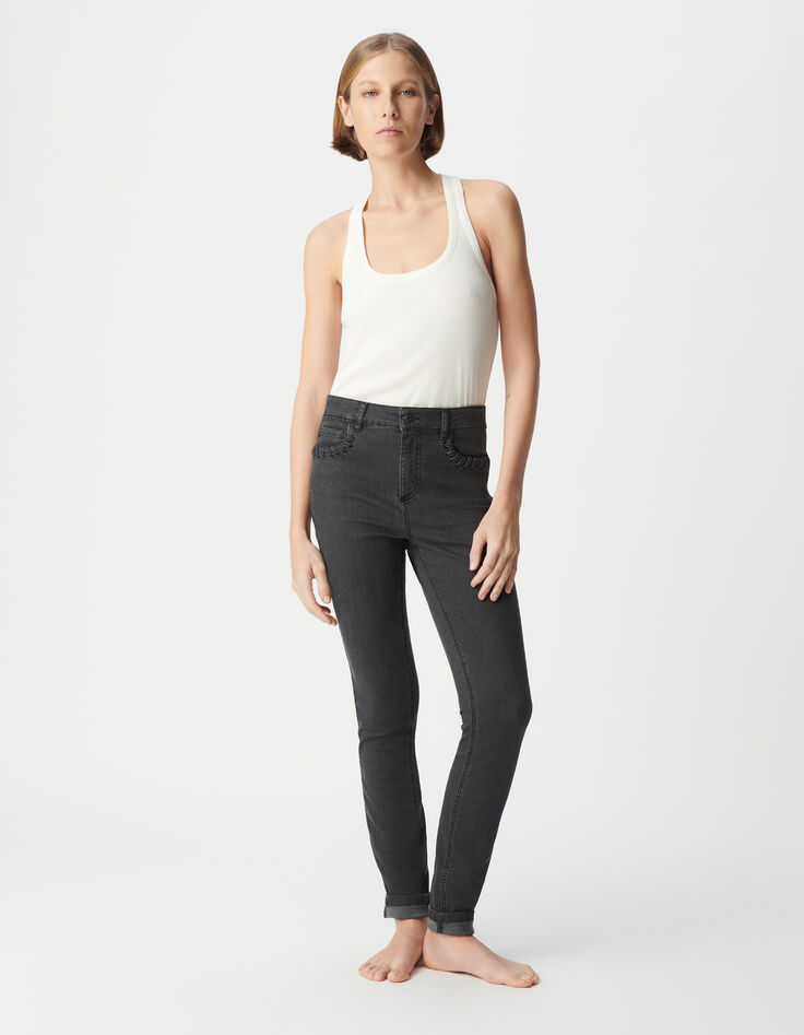 Graue schmale Powerstretch-Jeans mit Schnürungstaschen Damen-2