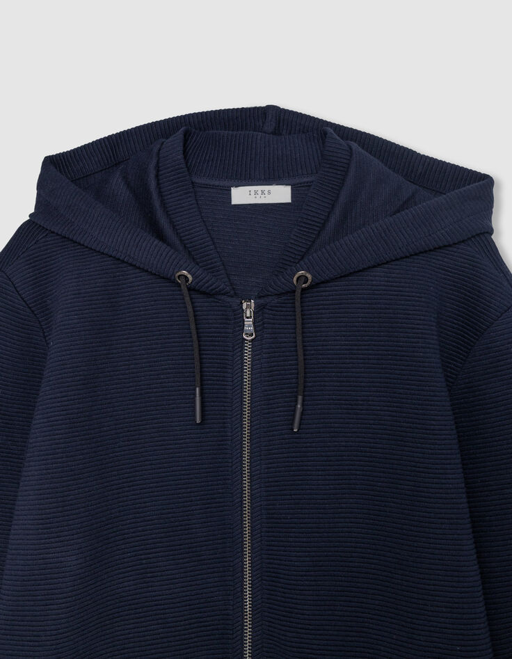 Cardigan marine coton bio maille Ottoman à capuche Homme-8