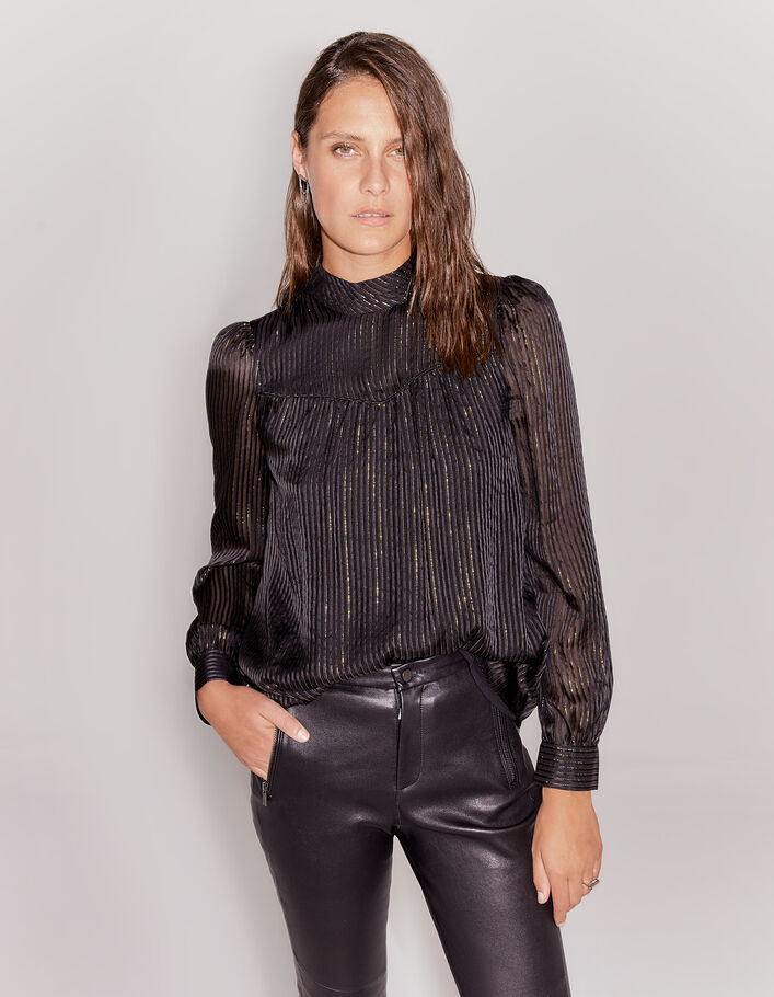 Pure Edition blusa cuello alto seda hilo dorado mujer