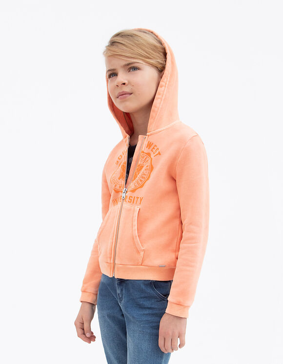 Girls’ apricot Campus-vibe hooded cardigan