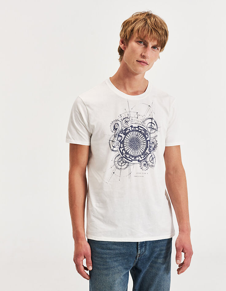 Tee-shirt blanc en coton visuel boussole Homme-1