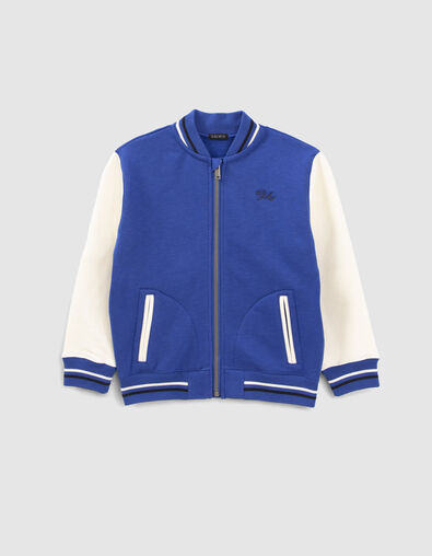 Cardigan-teddy bleu et &eacute;cru maxi broderie dos gar&ccedil;on - IKKS