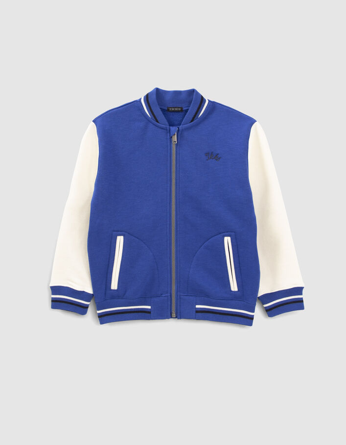 Boys’ blue and ecru baseball cardigan, XL embroidered back-4