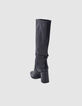 Bottes noires cuir à talon brides croisées Femme-3