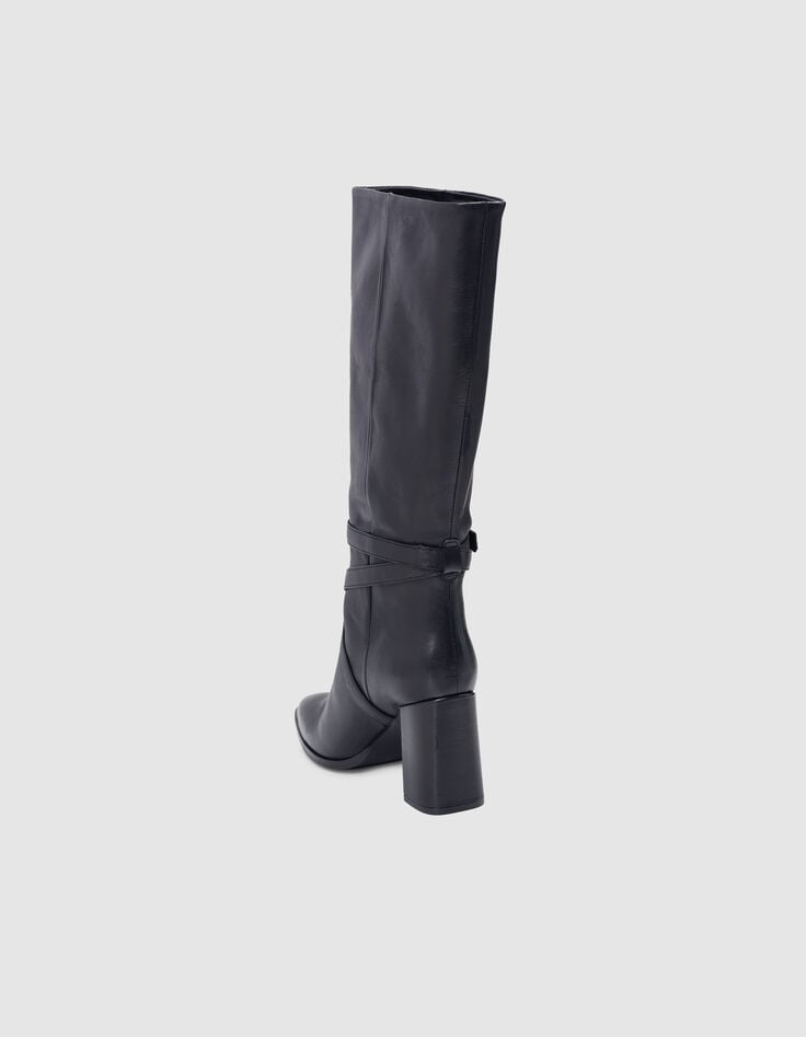 Bottes noires cuir à talon brides croisées Femme-3