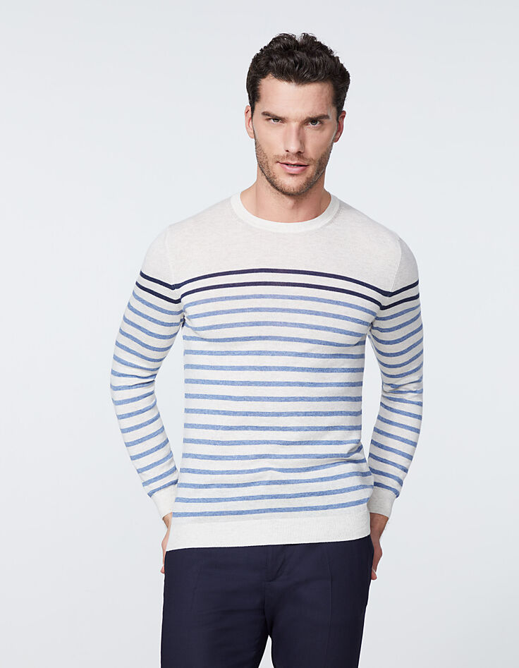 Pull marinière off white à rayures bicolores Homme-2