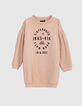 Girls’ pink sweatshirt-dress+slogan&embroidered star-2