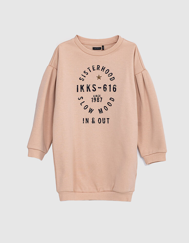 Girls’ pink sweatshirt-dress+slogan&embroidered star-2 Girls’ pink sweatshirt-dress+slogan&embroidered star-2