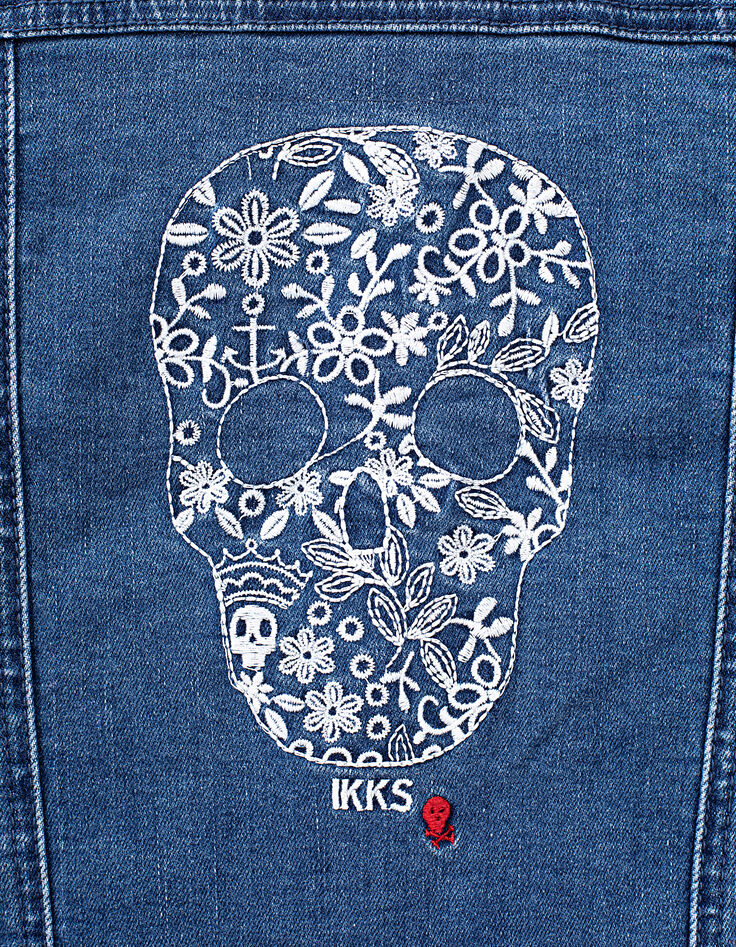 Veste en jean bio stone blue brodée dos fille -6
