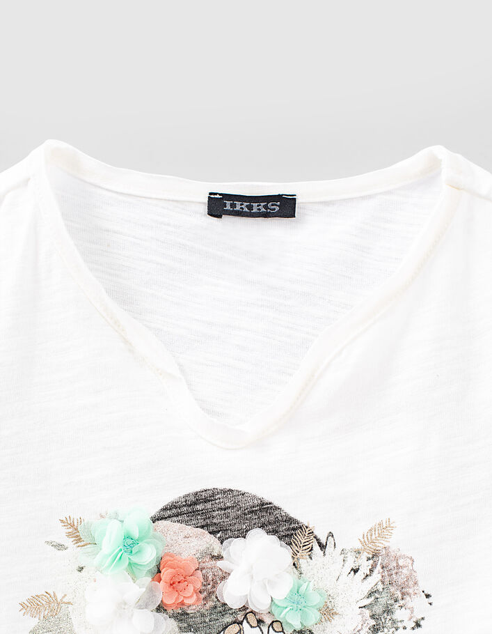 Girls' off-white T-shirt with 3D flower crown - IKKS