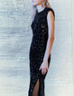 Robe fourreau noire entièrement brodée sequins Femme-5