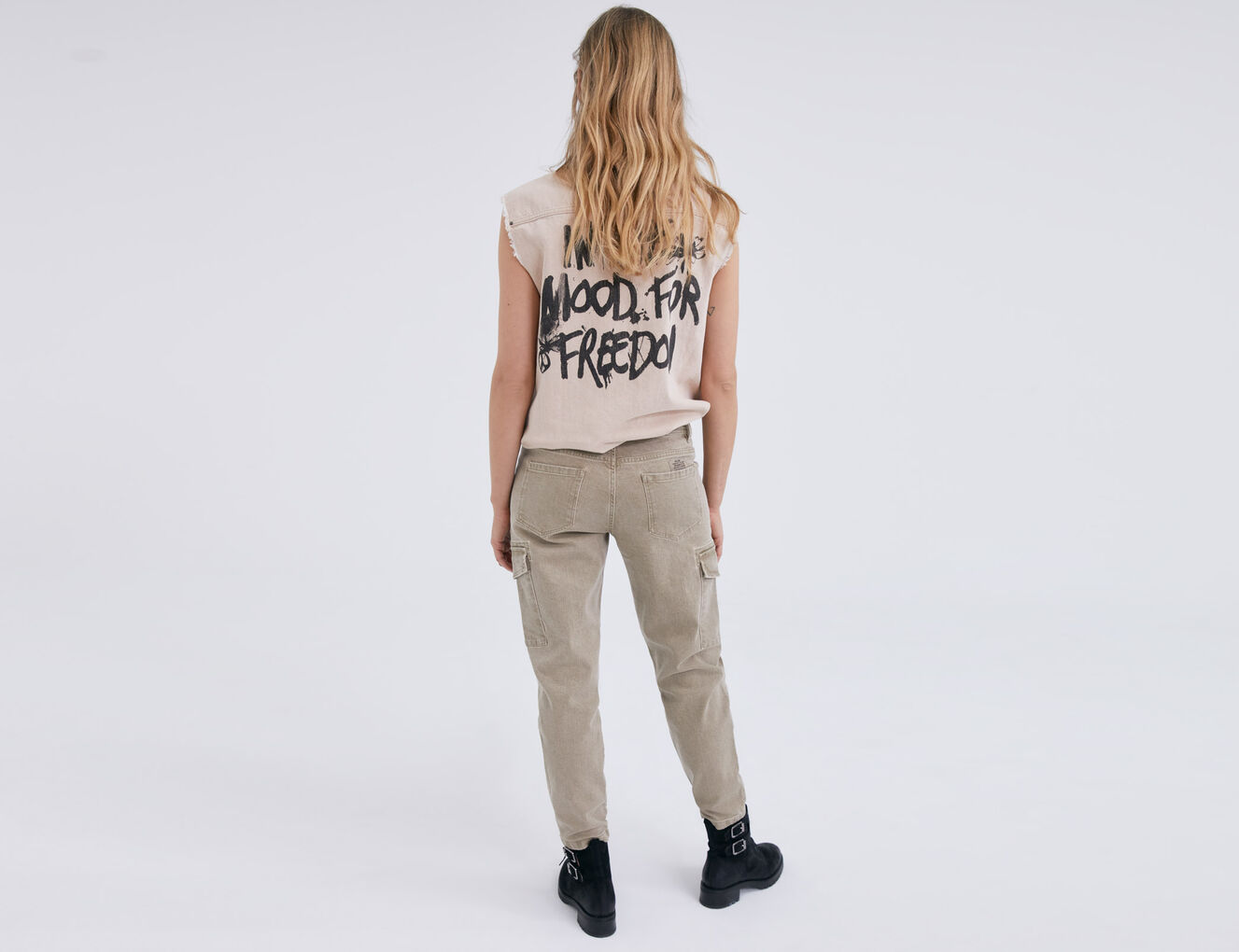 Pantalon battle cropped Terra® denim kaki stone femme - IKKS-5
