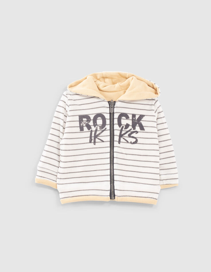 Cardigan réversible blé et blanc rayé noir bébé garçon-2 Cardigan réversible blé et blanc rayé noir bébé garçon-2