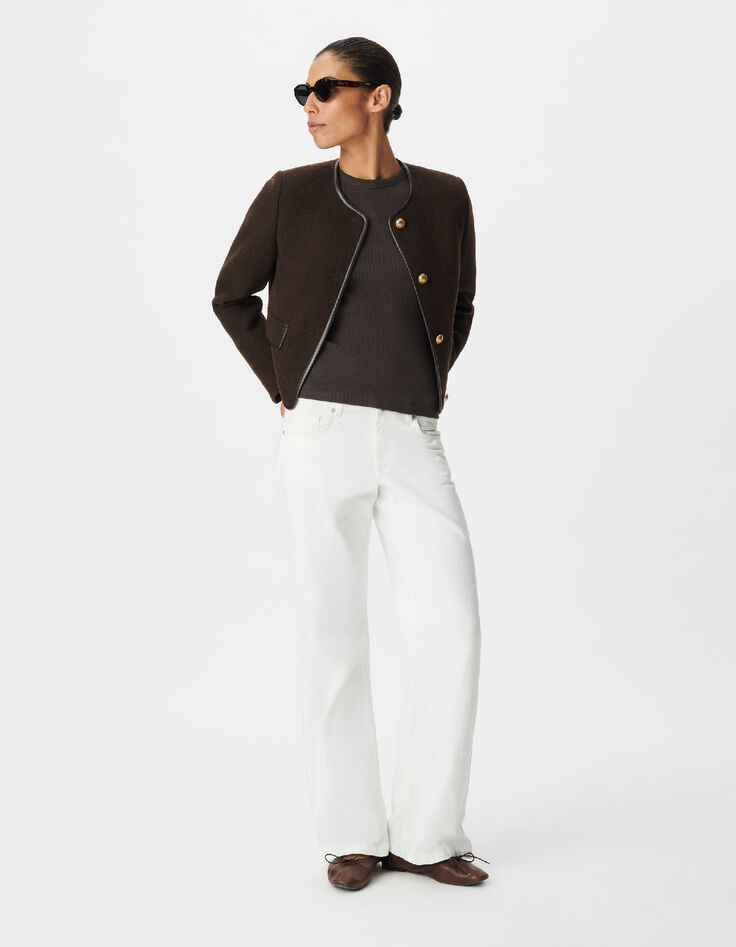 Veste marron lainage boutons militaires Femme-1