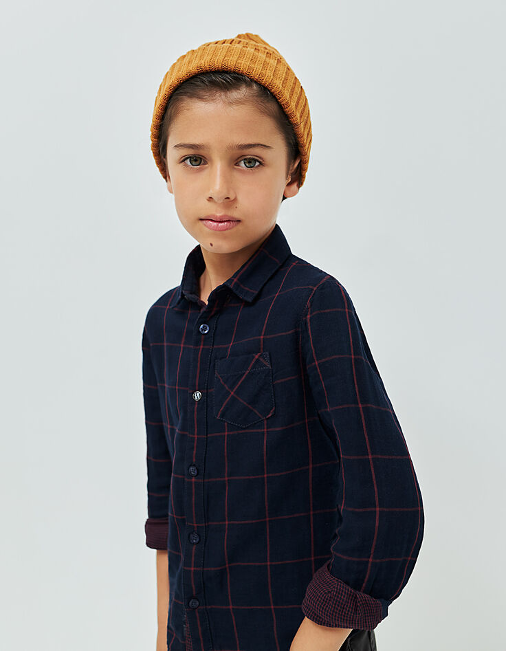 Navy hemd bordeaux ruiten jongens -1