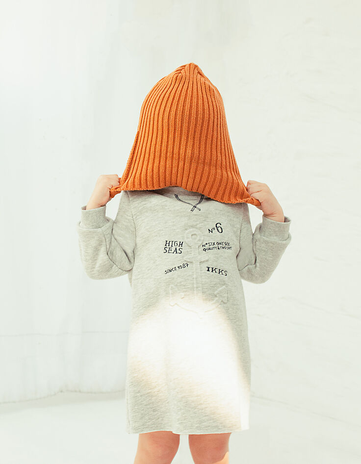 Mittelgraues Sweatkleid mit Reliefanker für Babymädchen-6 Mittelgraues Sweatkleid mit Reliefanker für Babymädchen-6