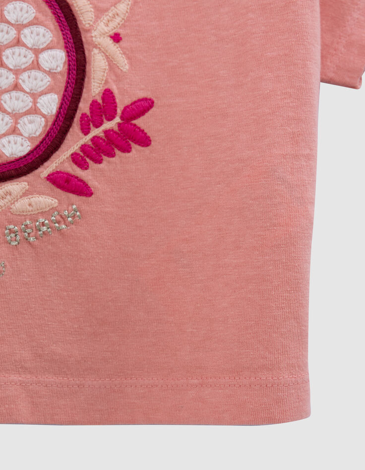 Korallenrotes Mädchen-T-Shirt mit Maxi-Ananasstickerei-5