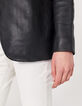Veste mi- longue en cuir d'agneau noir femme-5