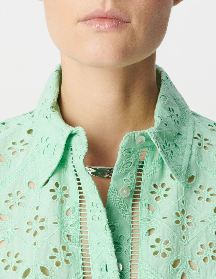 Chemise verte coton bio broderie anglaise-4