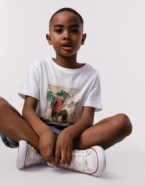 Weißes Jungen-T-Shirt, Biobaumwolle für Männer, Tigerkopf - IKKS