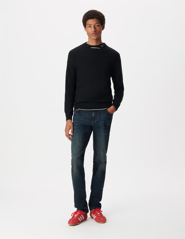 Pull noir col rond tricot 100% laine Homme-1