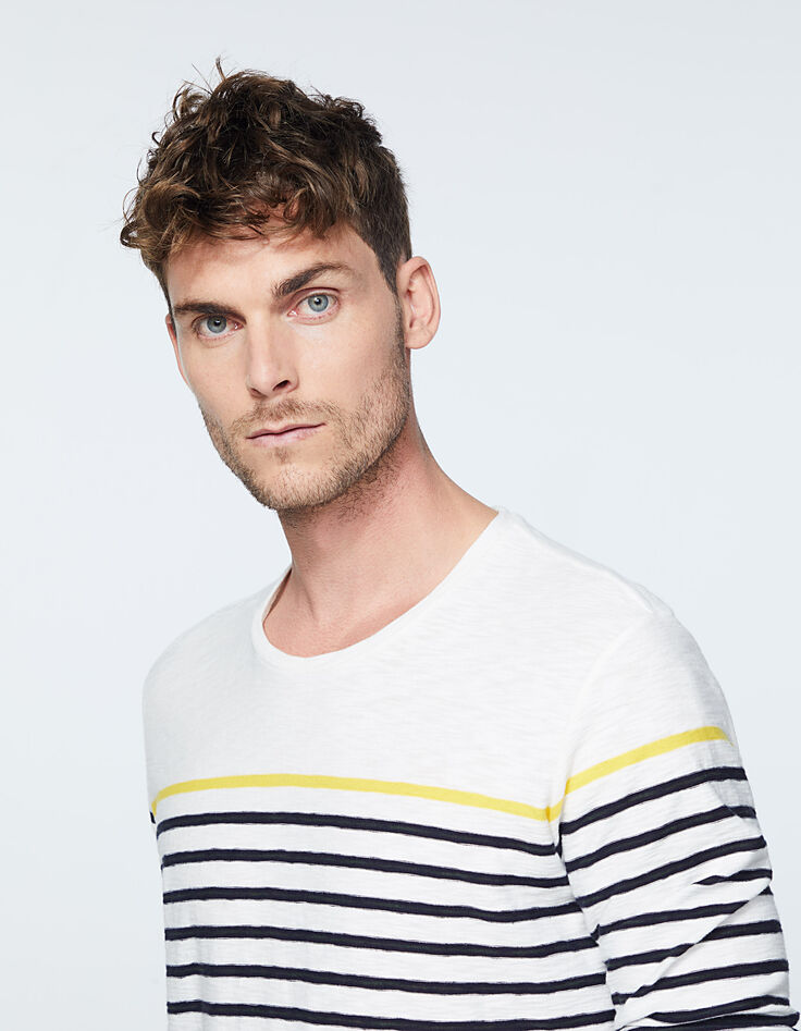 Tee-shirt marinière blanc cassé, navy et jaune Homme-4